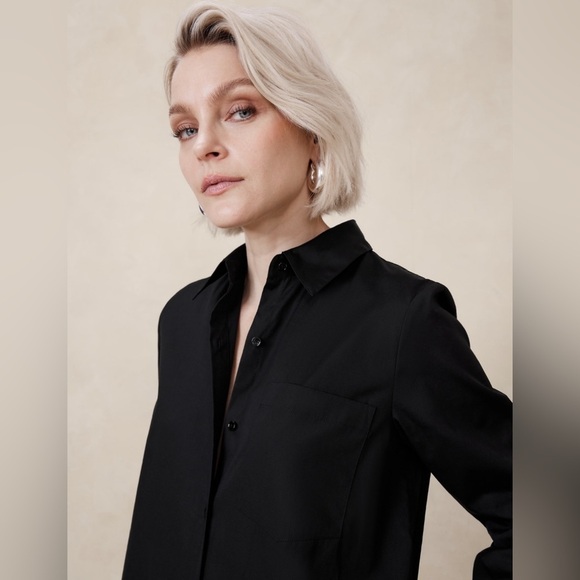 NWOT Banana Republic Black Poplin Maxi Shirtdress in Black (Size XS) - Picture 3 of 13